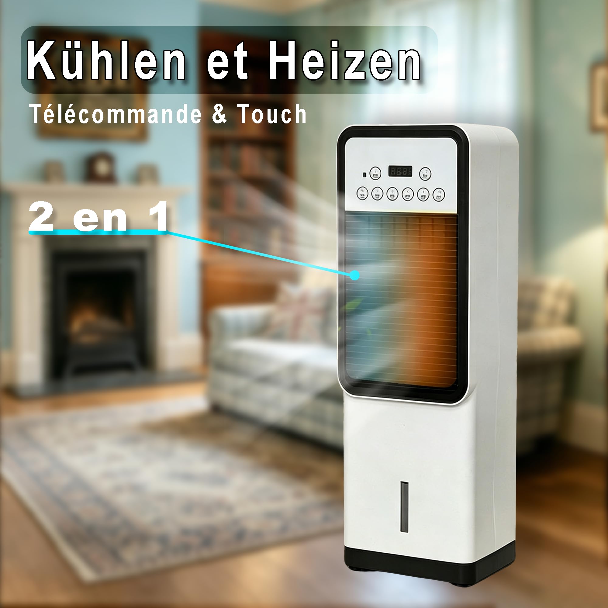 MOZIMO Tragbare Klimaanlage 2-in-1 Kalt / Warm Fernbedienung, 7h Timer, breite Oszillation, geräuscharmer Motor, kompakt, für die ganze Saison.