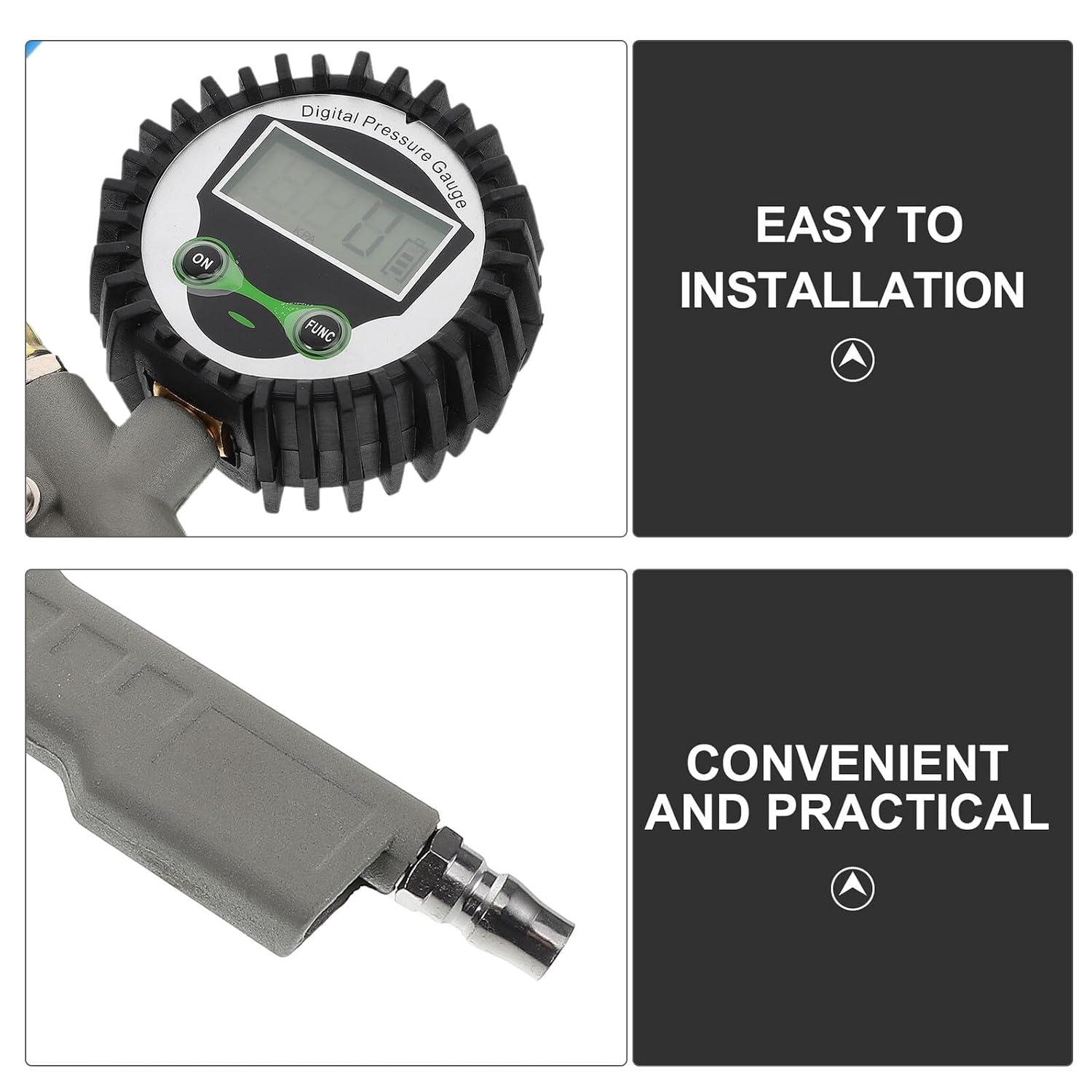 Digital Tire Pressure Gauge for Car and ATV with Large Handle, Stainless Steel Analog and Electronic Psi Meter, Accurate Automotive Tire Air Pressure Measuring Tool