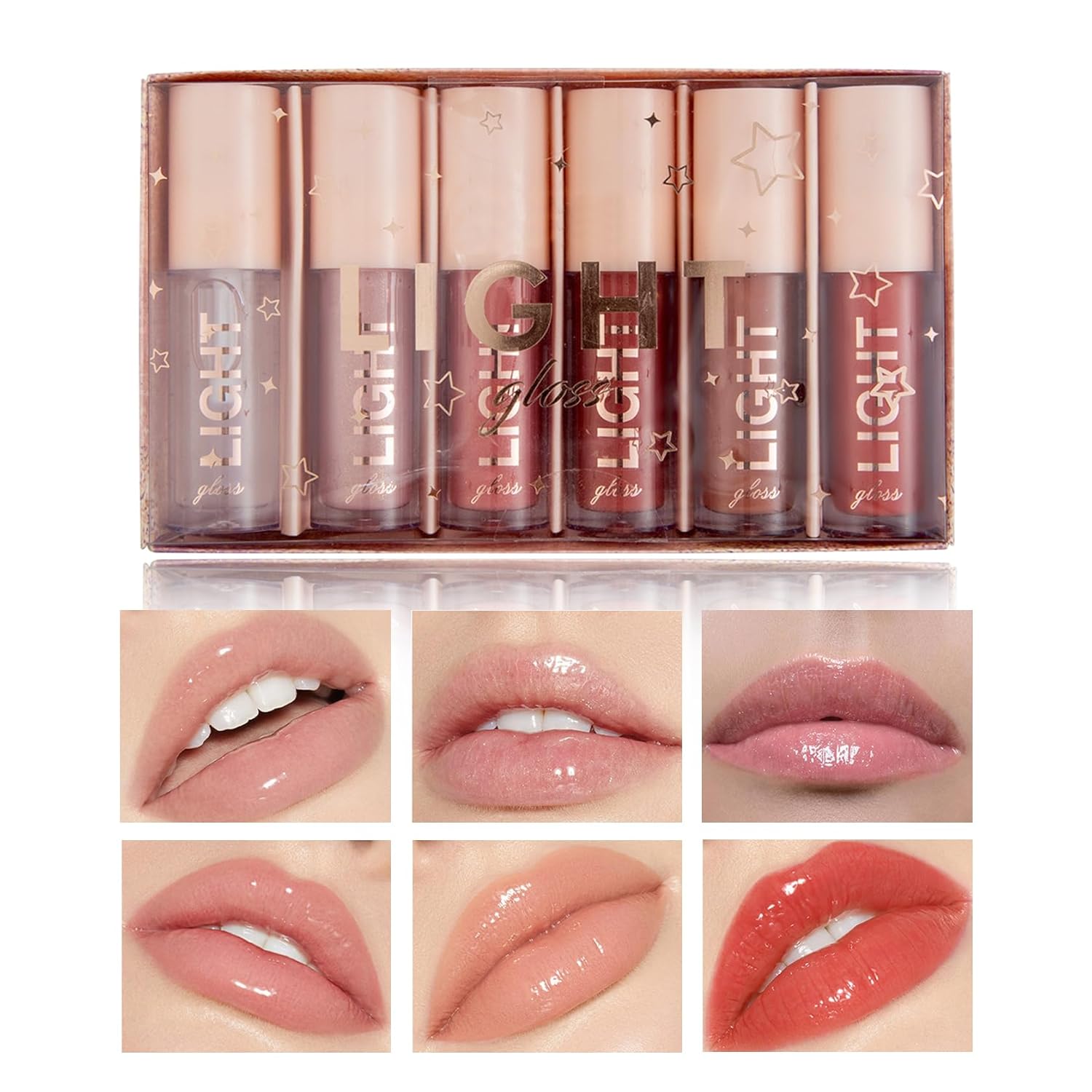 AWCCXMYM 6PCS Nude Lip Gloss Set Shine Glossy Lipgloss Plumping Lip Gloss Pack Clear Non-Sticky Matte Liquid Nude Lipstick Lip Stain Makeup(Set A)