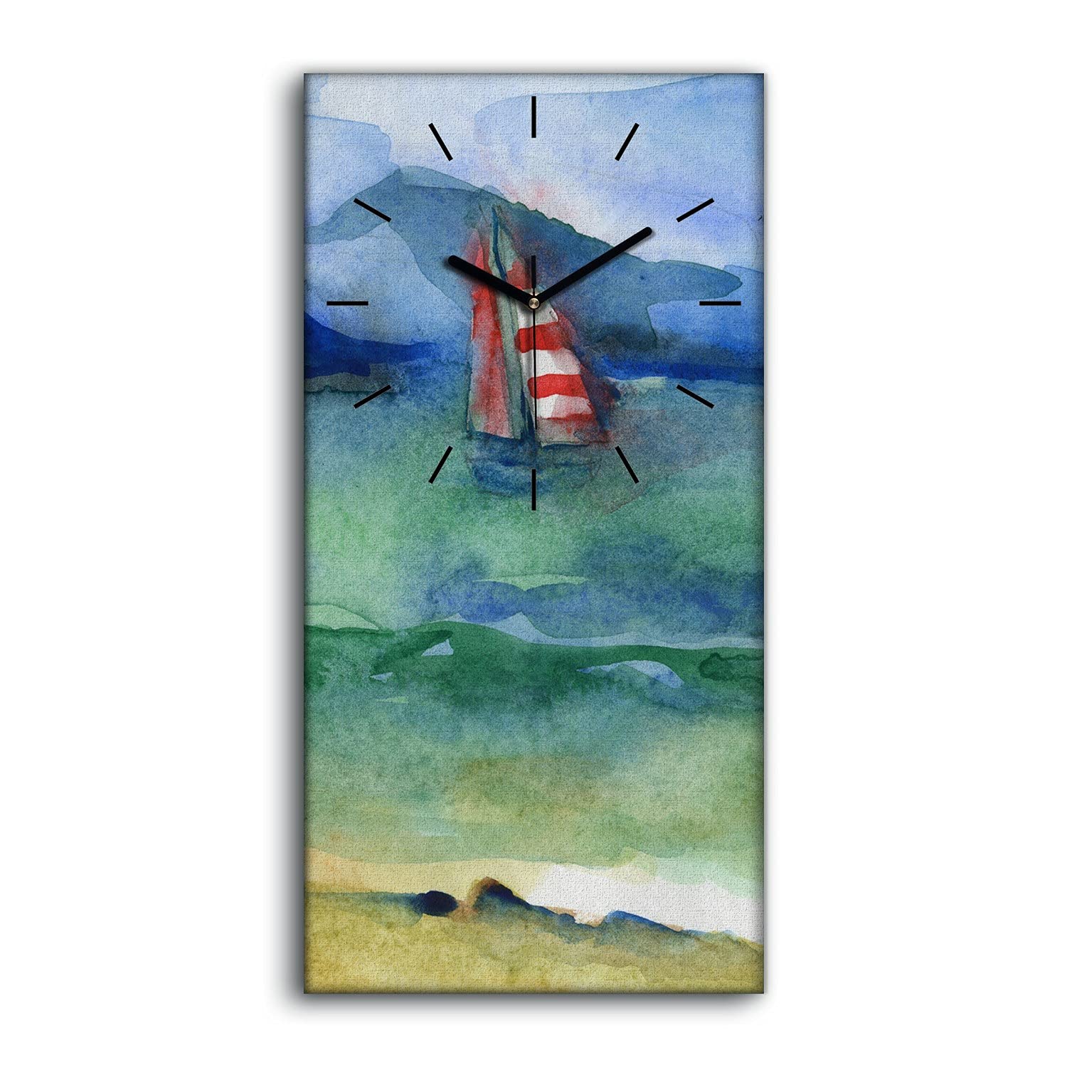 Horloge sur toile Eau et Voile déco salon et chambre pour ambiance apaisante 30x60
