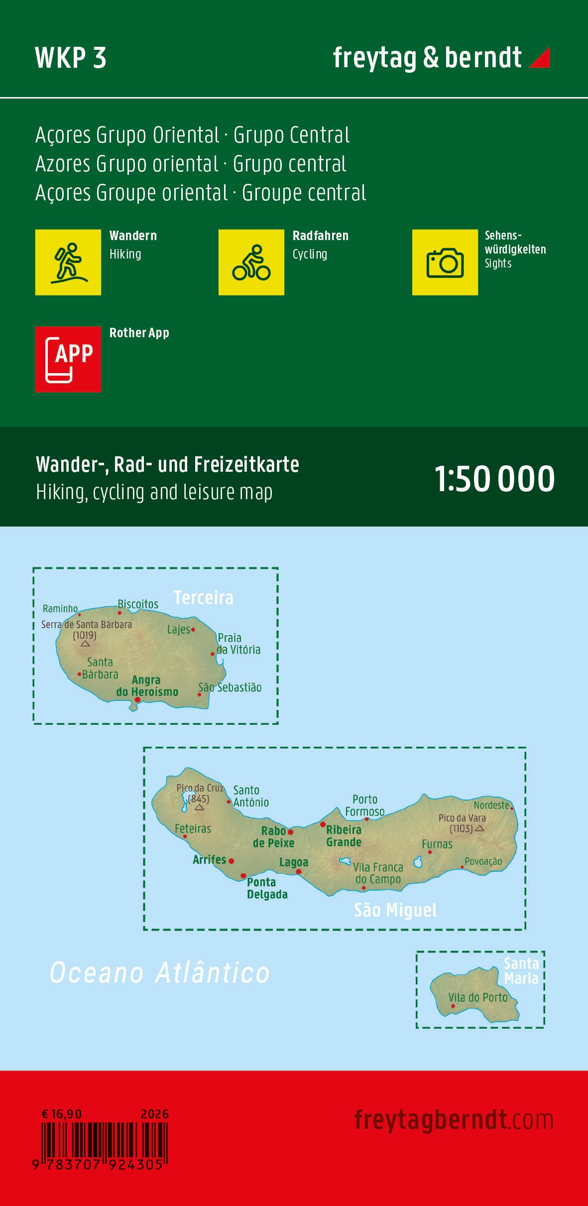 AZORES NORTH & SOUTH ACORES NORD & SUD: 2 Blätter in Kunststoff-Hülle, mit APP: WKP 3-25