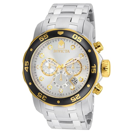 Invicta Relógio masculino 80040 Pro Diver, mostrador analógico, quartzo suíço, prata