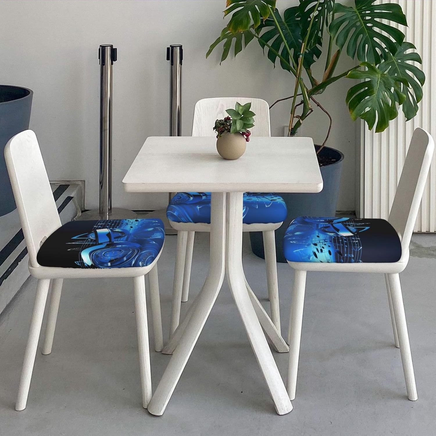6PCS Stretch Seat Covers Set, Blue Music Chair Covers for Dining Room, Square Chair Seat Slipcovers with Ties, Removable Washable Dining Chair Protector Seat Cover for Kitchen Office