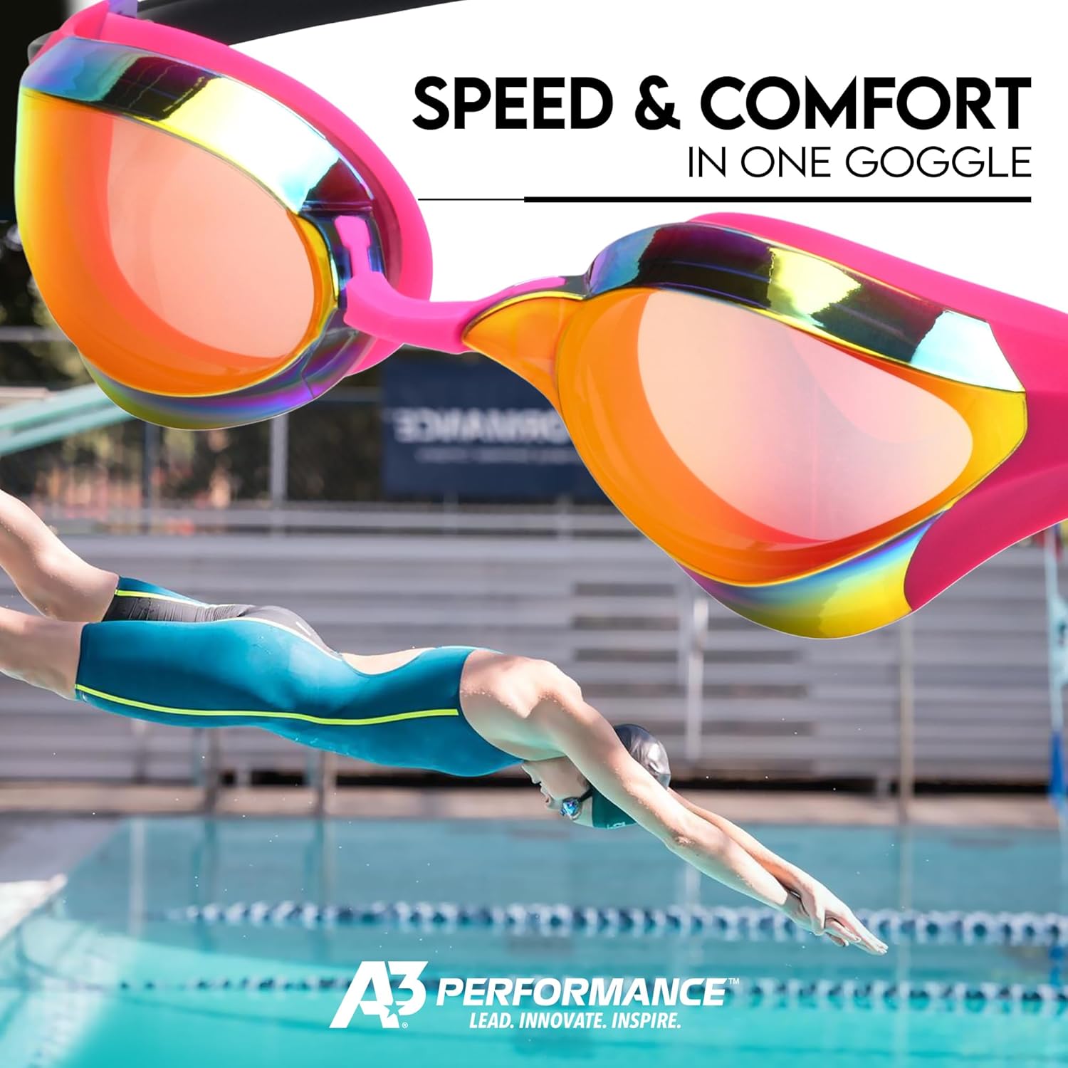 MATRIX Swim Goggles | Curved Metallized Anti-Fog Lenses | UV Protection | Comfortable Adjustable Straps