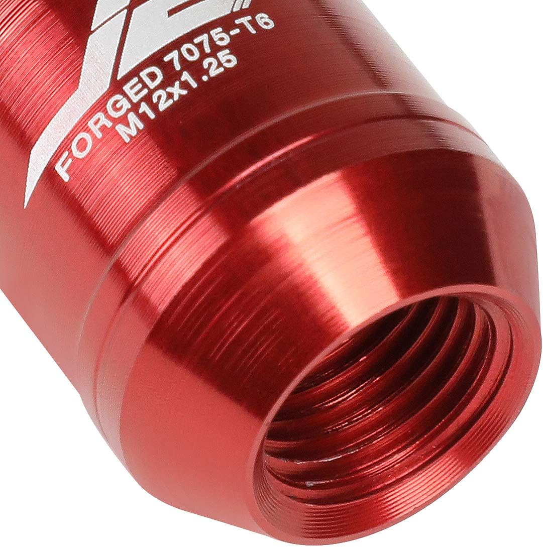 J2 Engineering 16Pcs 7075 Aluminum Open End M12 x 1.25 Lug Nuts w/4Pcs Lock Nuts & Key, Red, Fit Conical Seat, LN-T7-002-125-RD