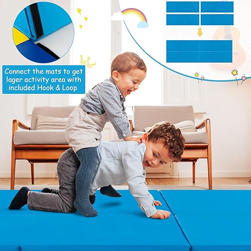 Miniatura 3 de Giantex Alfombrilla de gimnasia de tres pliegues, 6 x 2 x 2 pulgadas de grosor con asas de transporte, alfombrilla de gimnasia con cierre de gancho