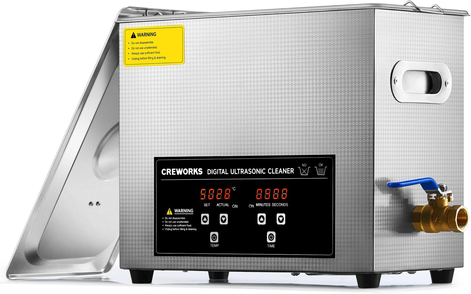 CREWORKS Ultrasound Cleaner with Heater and Timer, 1.6 gal Digital Sonic Cleaning Machine, 180W 6L Stainless Steel Jewelry Cleaner for Professional Tool Glasses Watch Retainer Denture Parts Cleaning