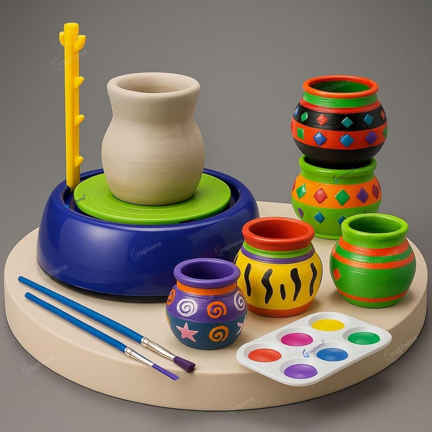 Freshnora Pottery Wheel Kit for Kids, Electric Pottery Machine with Clay Pots, Paints, Brushes, Creative Art Craft Toy-image-6