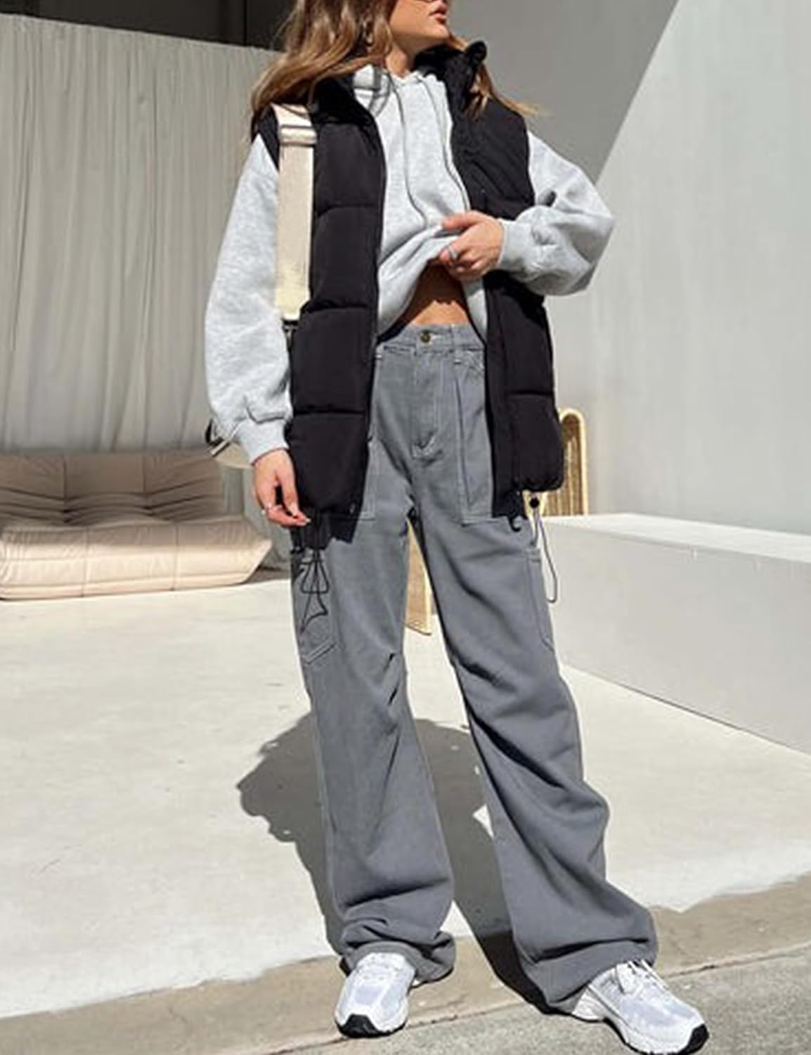 APAFES Women Winter Oversized Puffer Vest Quilted Lightweight Stand Collar Sleeveless Padded Puffy Jackets Coat with Pockets - Image 9