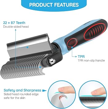 Pet Grooming Tool, 2 Sided Cat and Dog Brush for Shedding, Dual Head Comb