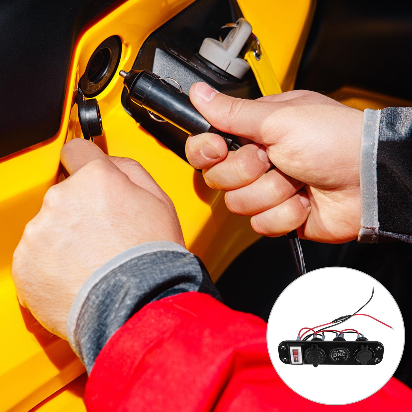 Caricabatteria da Auto USB Doppia Presa 4200ma Voltmetro | Pannello a Tre Fori, Ingresso 12-30v e Uscita 5v, Corpo in Pp Blu, Installazione per Auto