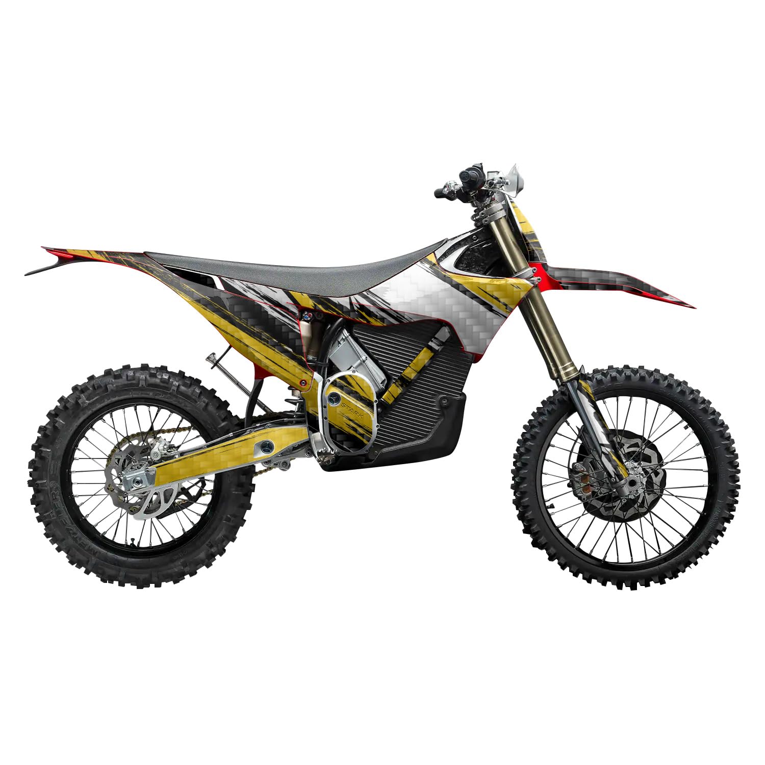 Carbon Fiber Stark Varg MX 2023-2025 Graphics Kit Wrap - Grunge Stripe Yellow - Varg MX Skin - Premium 3M Vinyl Protective Wrap Decal Cover - Easy to Apply | Crafted in The USA by MightySkins