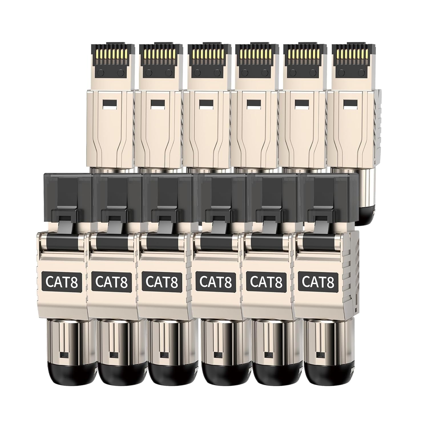 Lot de 12 connecteurs CAT8 RJ45 (40G/2000MHz) - Connecteurs sans outil - Double blindage pour câbles LAN blindés 22-24AWG - Compatible avec Cat6A/Cat7 - Protection PoE+ et EMI