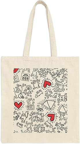 Bolsa de lona Keith Publicidad Haring Ligero Medio Reutilizable Compras Bolsas de Tela Regalo, Natural