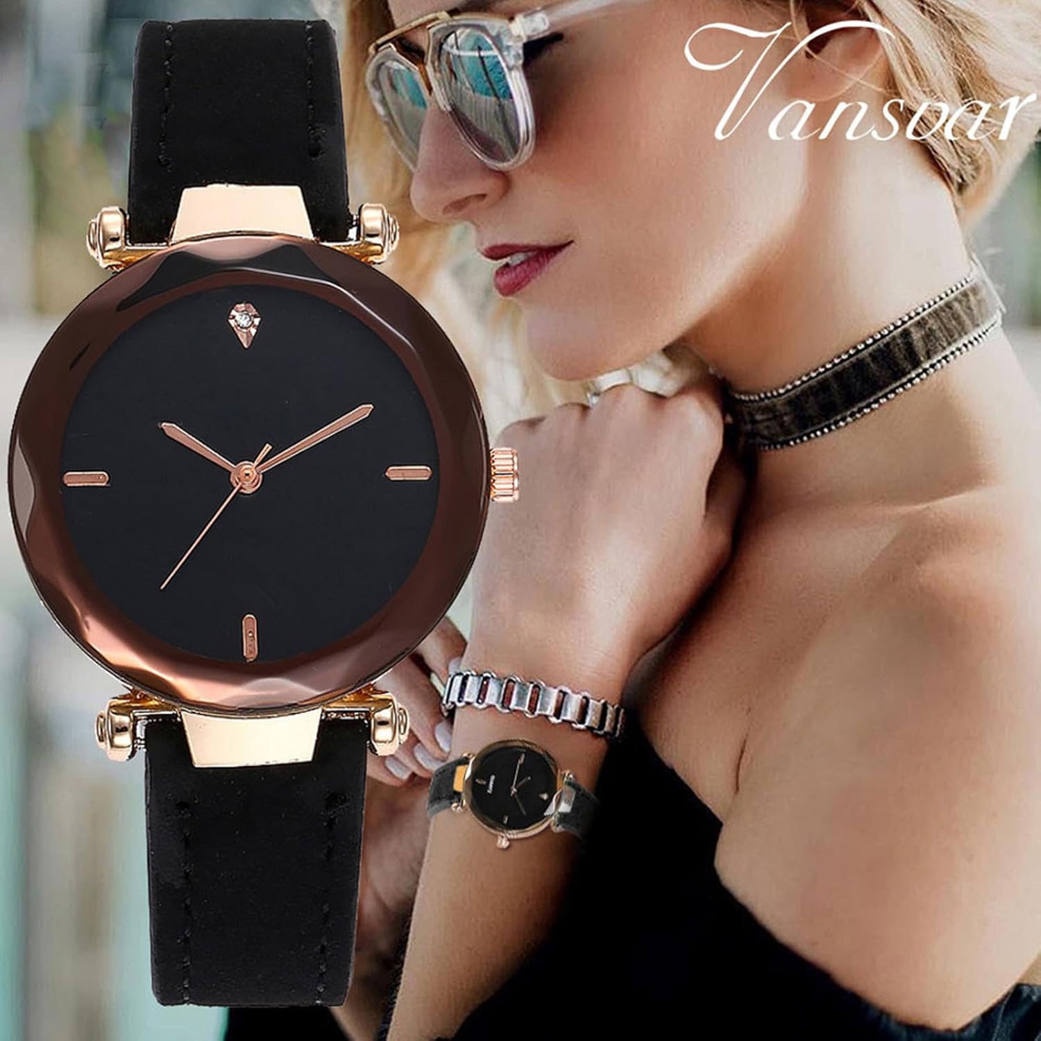 Women Men 7 Pcs Wholesales Leather Watches Rhinestone Dress Wrist Watch Student Frosted Table Drop Drill Analog Quartz Wristwatch - Image 4