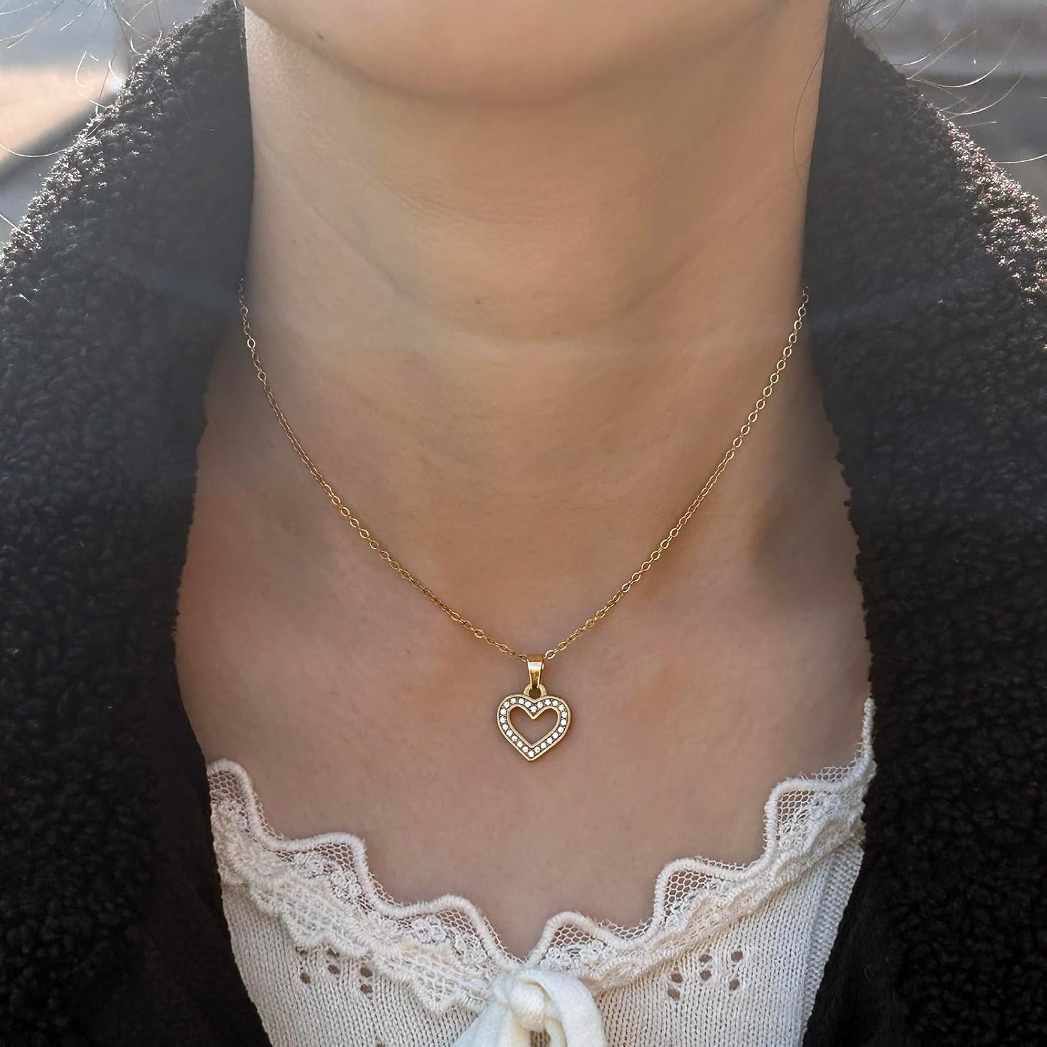 18k Gold Plated Heart Necklace for Women, Women's Charm Necklaces,Stainless Steel Gold Heart Pendant Necklace for Women,16-18 Inches Adjustable Chain,Trendy Jewelry Gifts - Image 5