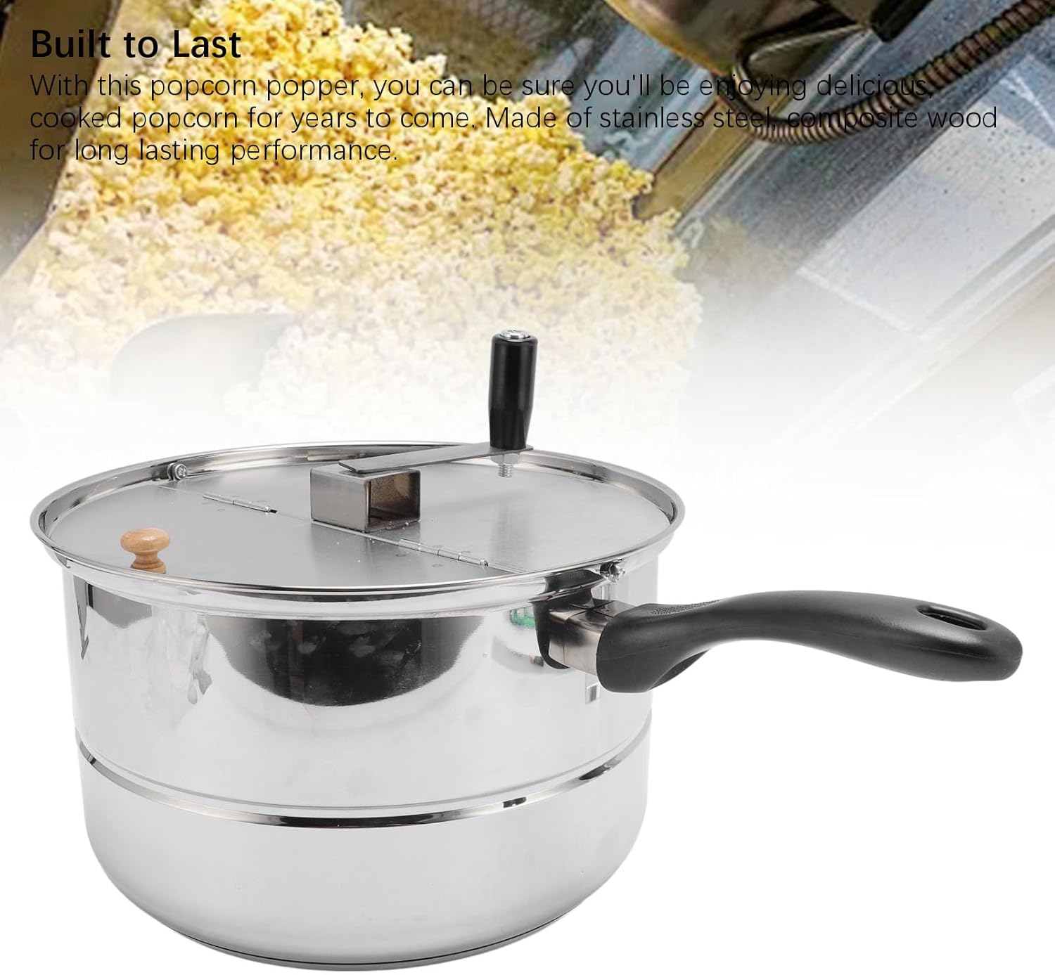 VBESTLIFE Hand Crank Popcorn Maker Portable Stainless Steel Popcorn Popper Easy Cleanup for Home Cinema