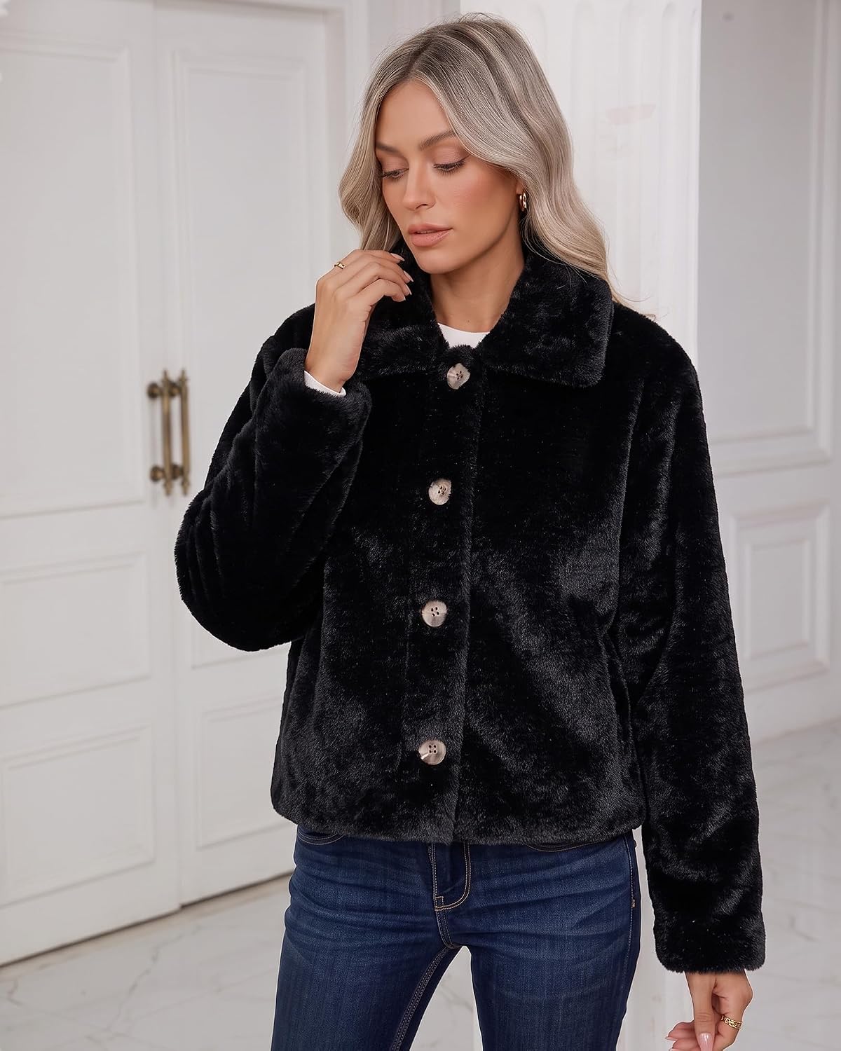 luvamia Faux Fur Jackets for Women Cropped Fuzzy Fluffy Fall Winter Coats