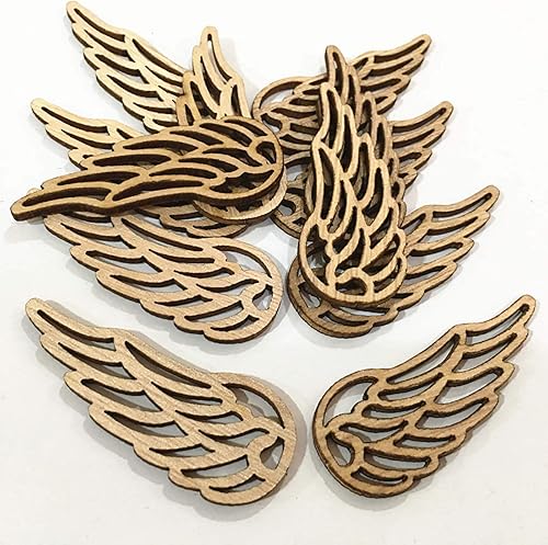 Miniatura 4 de JANOU 80 piezas de alas de ángel en rodajas de madera con recortes de madera sin terminar para manualidades, adornos de decoración, 2.4 x 1 pulgadas