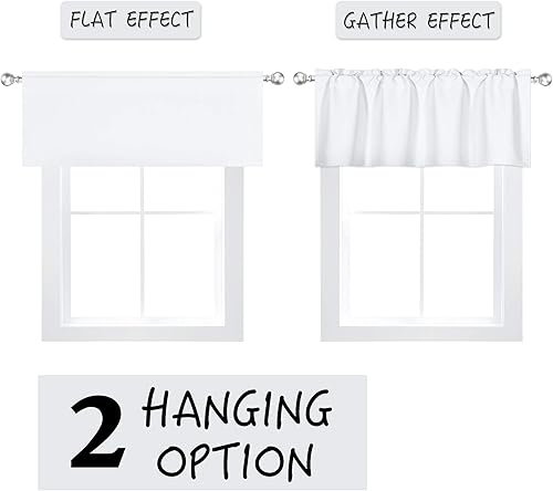 Miniatura 6 de DECOVSUN Cenefa blanca de 4 paneles para ventanas de 42 x 18 pulgadas con aislamiento térmico sólido, bolsillo para cortinero, cenefa corta para