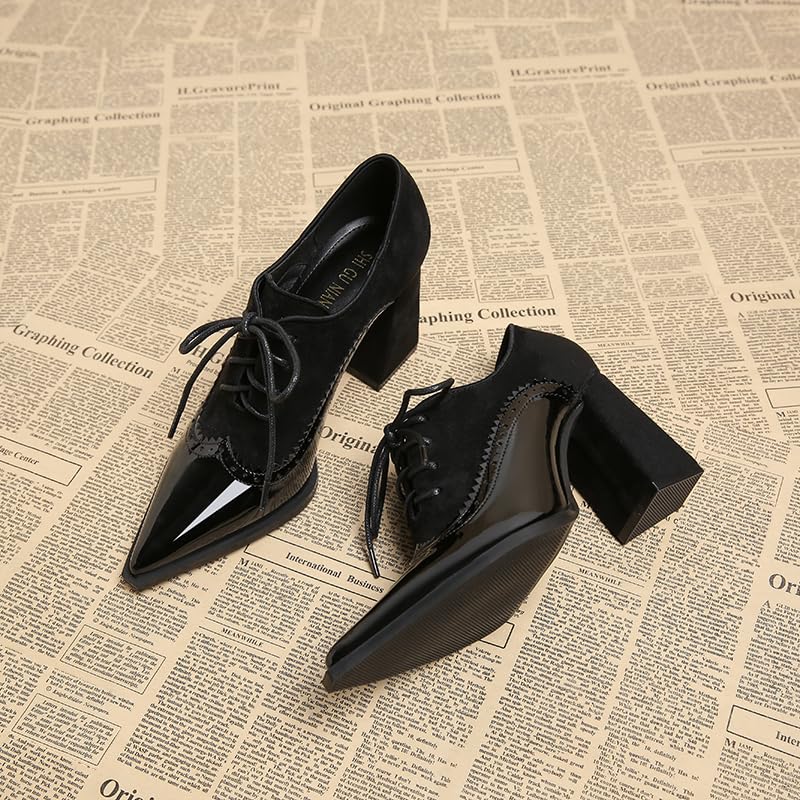 Autumn 2025 New Pointed Toe Pumps High Heels Elegant Simple Fashion Women Shoes Black Bandage Brogue British High Heel Chunky Heel Pumps Shoes2