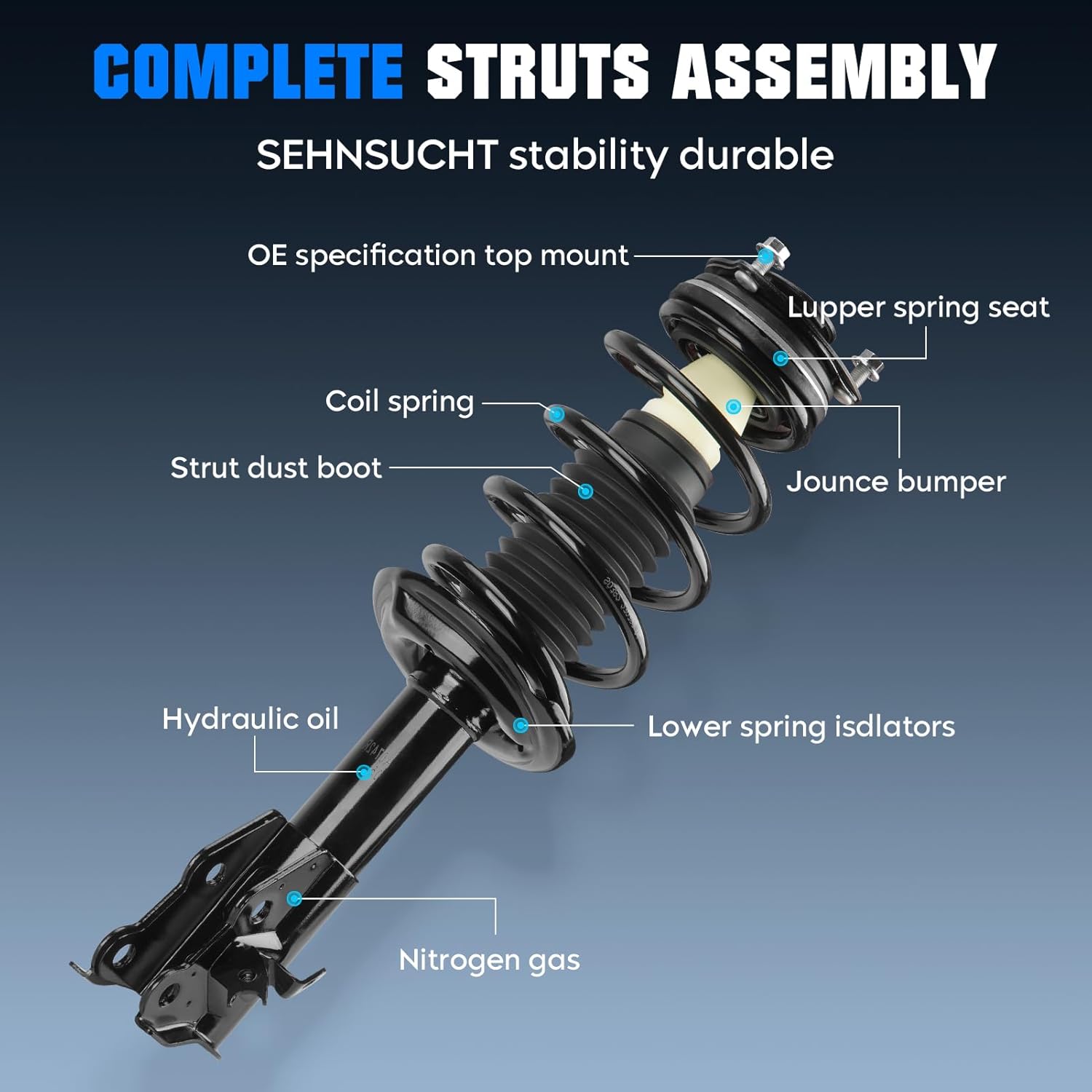 Front Strut Spring Shock Absorber for Honda Civic/Acura CSX 2006 2007 2008 2009 2010 2011, Complete Coil Struts Shocks Absorbers Replace for 172287, 172286 (Only Sedan)