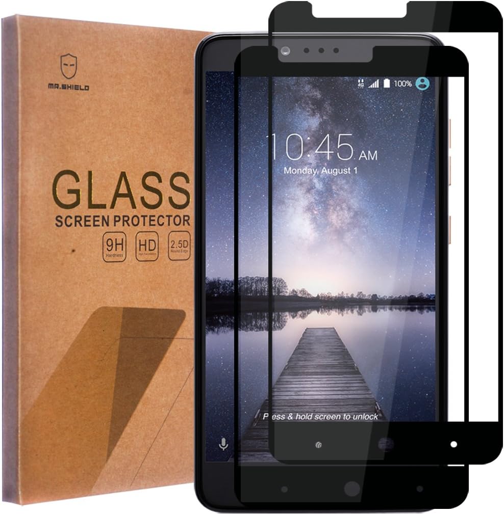 [2-Pack]-Mr.Shield for ZTE ZMAX Pro [Tempered Glass] [Full Cover] [Black] Screen Protector with Lifetime Replacement