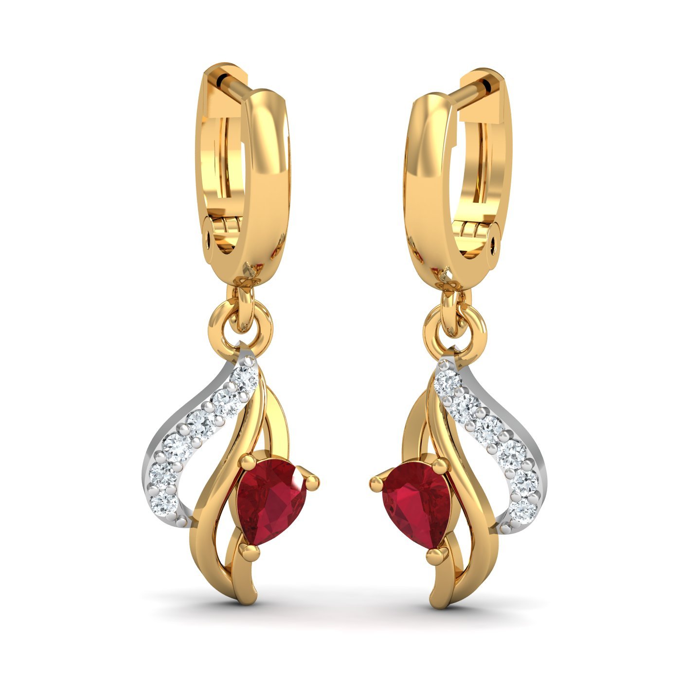 14KT Yellow Gold Diamond Chivalric Ruby Hoop Earrings for Women-image-4