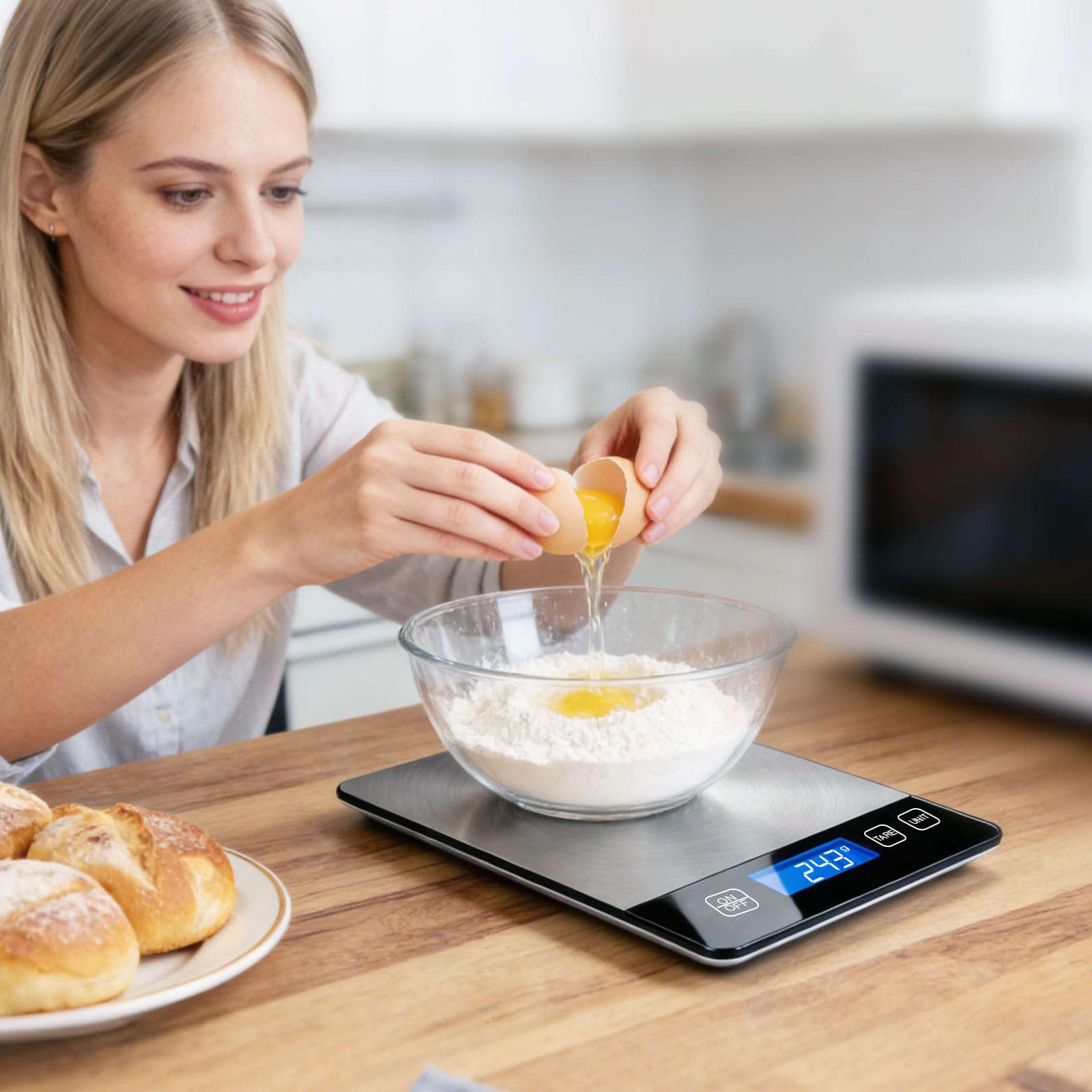 Báscula digital de cocina de 33 libras, peso en gramos y onzas libras/onzas/gramos se puede cambiar libremente para uso diario, material de acero inoxidable para hornear en casa