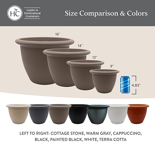 Miniatura 6 de The HC Companies Sevilla - Macetas duraderas para exteriores e interiores, macetas redondas y ligeras con autorriego para hierbas y más (12