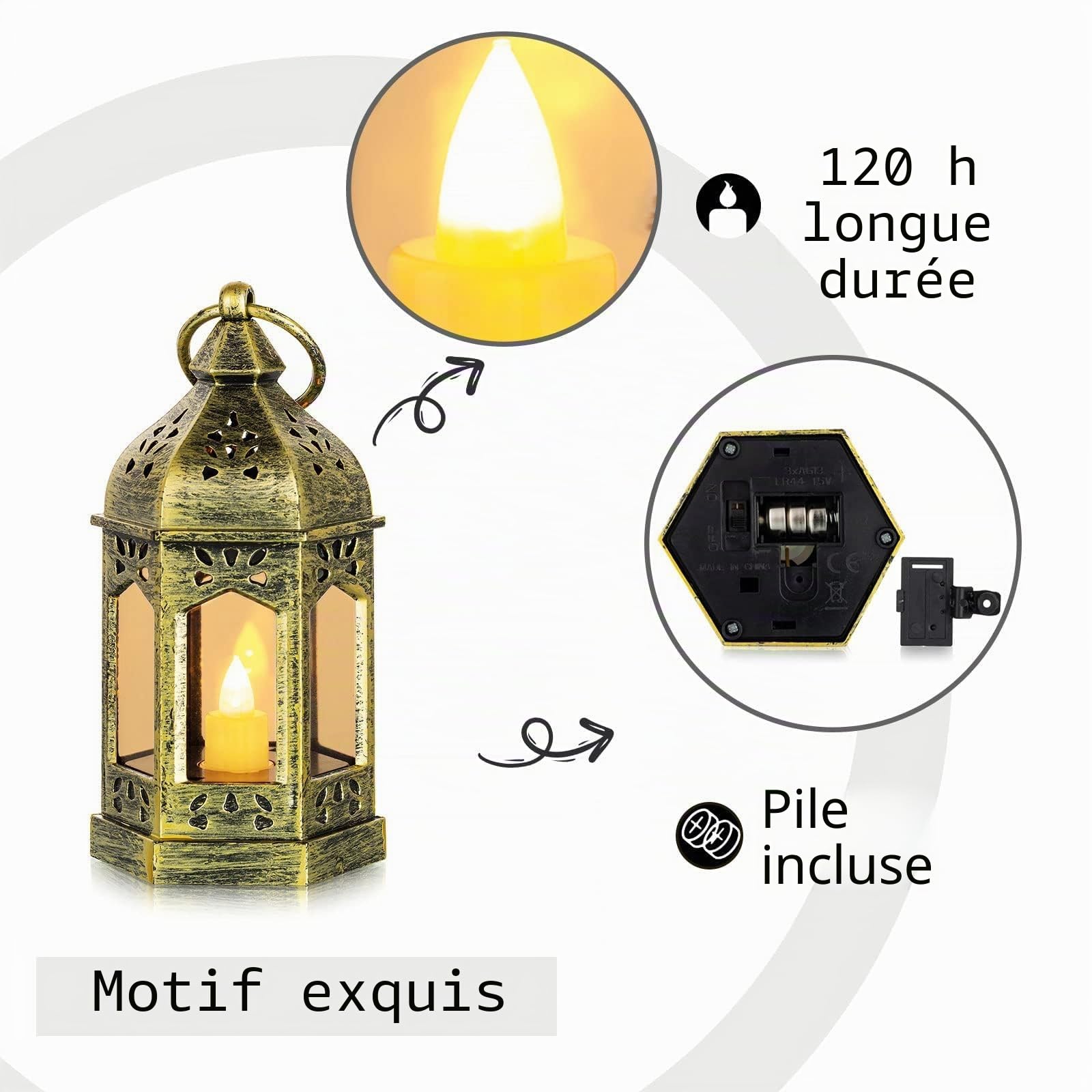 Romadedi Mini Lanterne LED Exterieur - Lot de 10 Lanterne Bougie doré Decorative Bougeoir pour Halloween, Mariage, Noel, Decoration de Table, Piles Incluses