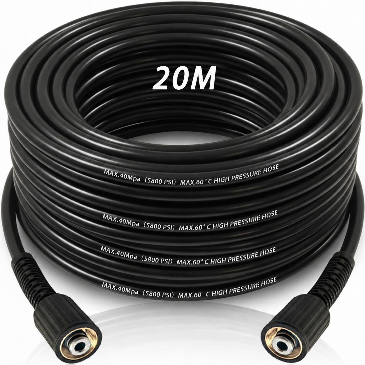 20M Tubo di prolunga resistente alle pieghe M22 per idropulitrice con raccordo filettato in ottone, tubo per idropulitrice ad alta pressione 2610 PSI, tubo di ricambio per idropulitrice M22-14mm