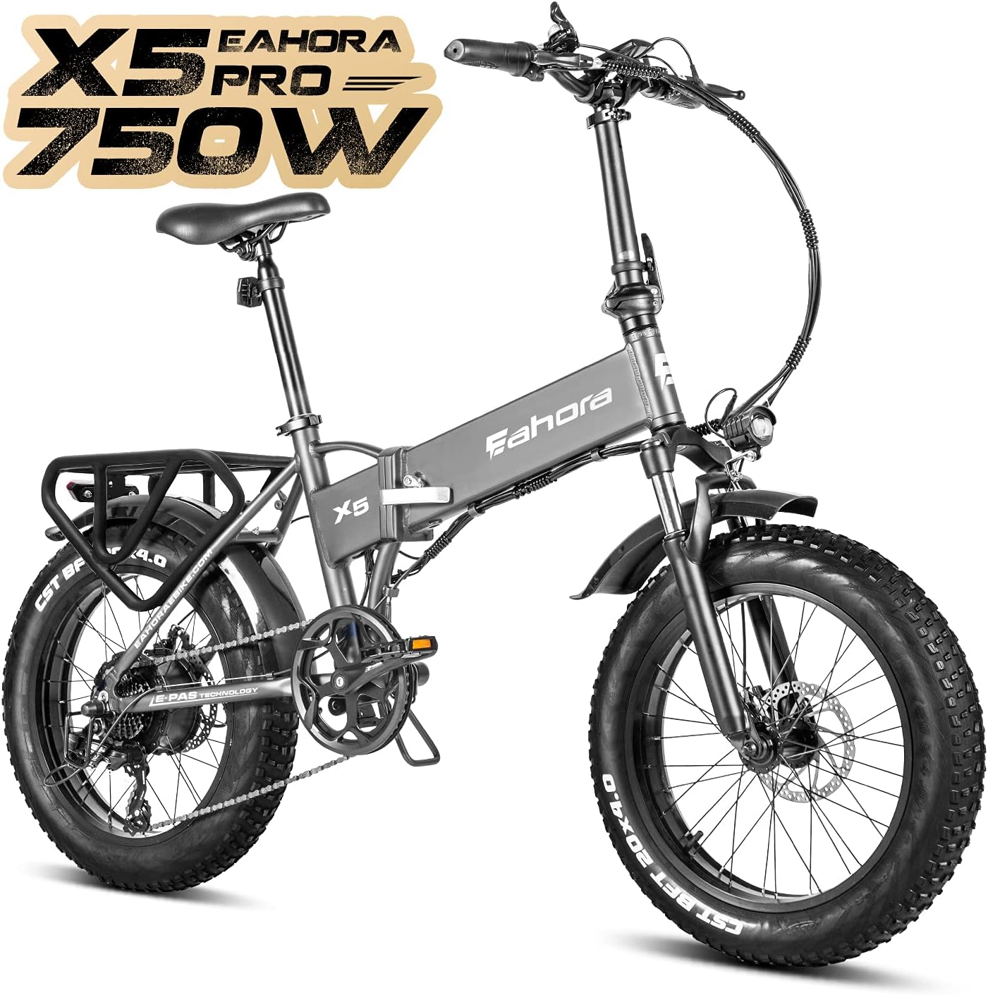 X5 750W 14AH Fat Tire Folding Electric Bicycle 48V Electric Bikes for Adults Dual Mechnical Brakes , Front Suspension, Removable Lithium Battery, Cruise Control, 7-Speed Gears