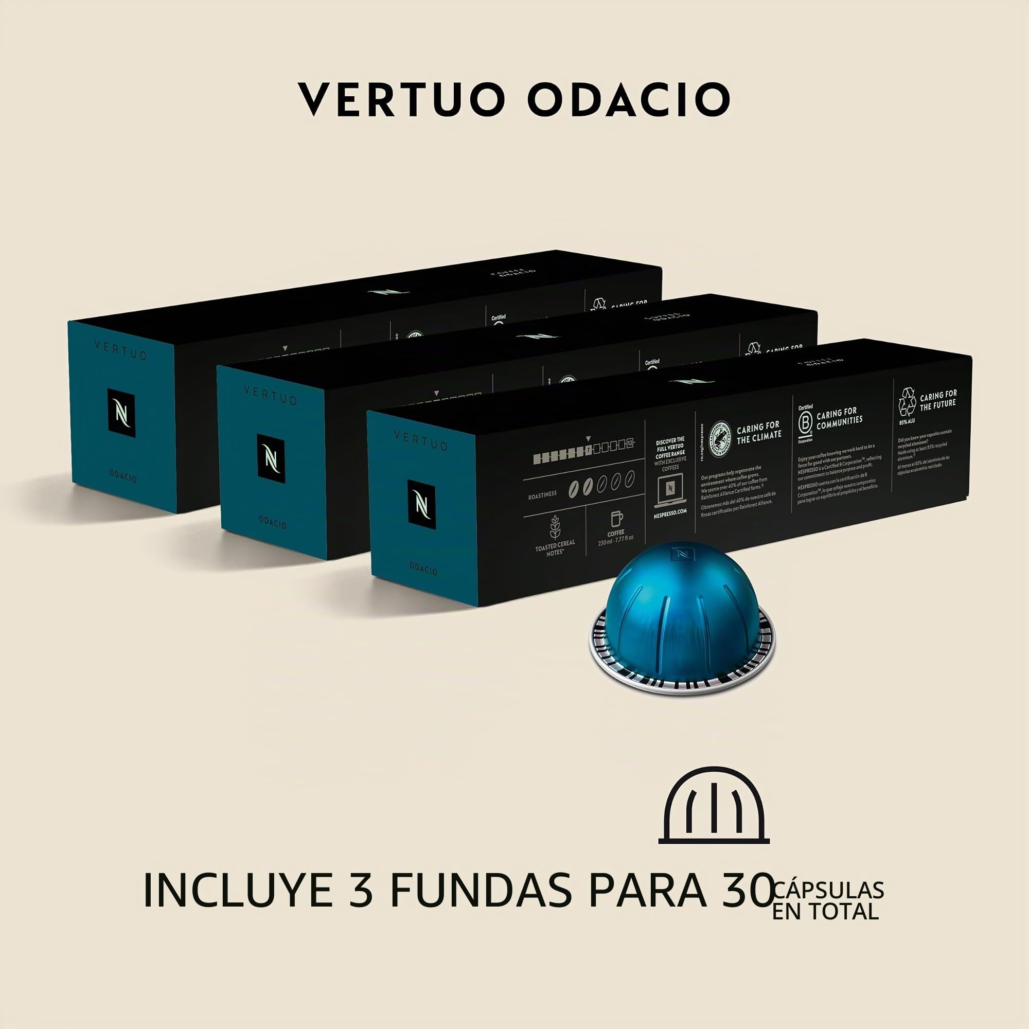 Nespresso Capsules VertuoLine, Odacio, Dark Roast Coffee, 30 Count Coffee Pods, Brews 7.8oz | Paquete de 1 cápsula