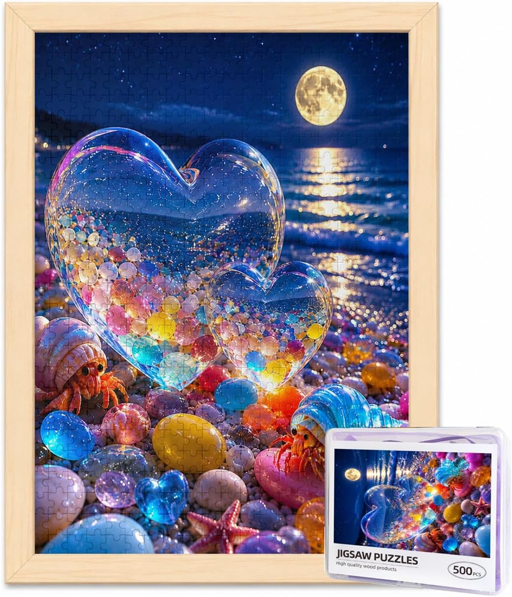 500Pcs Wooden Jigsaw Puzzle for Adults Moonlit Heart Beach prett
