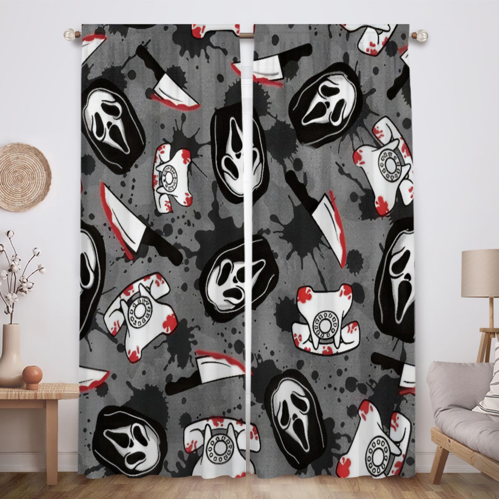 Funnytree Fright Call Window Curtains Horror Film Drapes Bedroom Home Room Decor Durable Fabric Machine Washable 82" X 84" SC00412-013