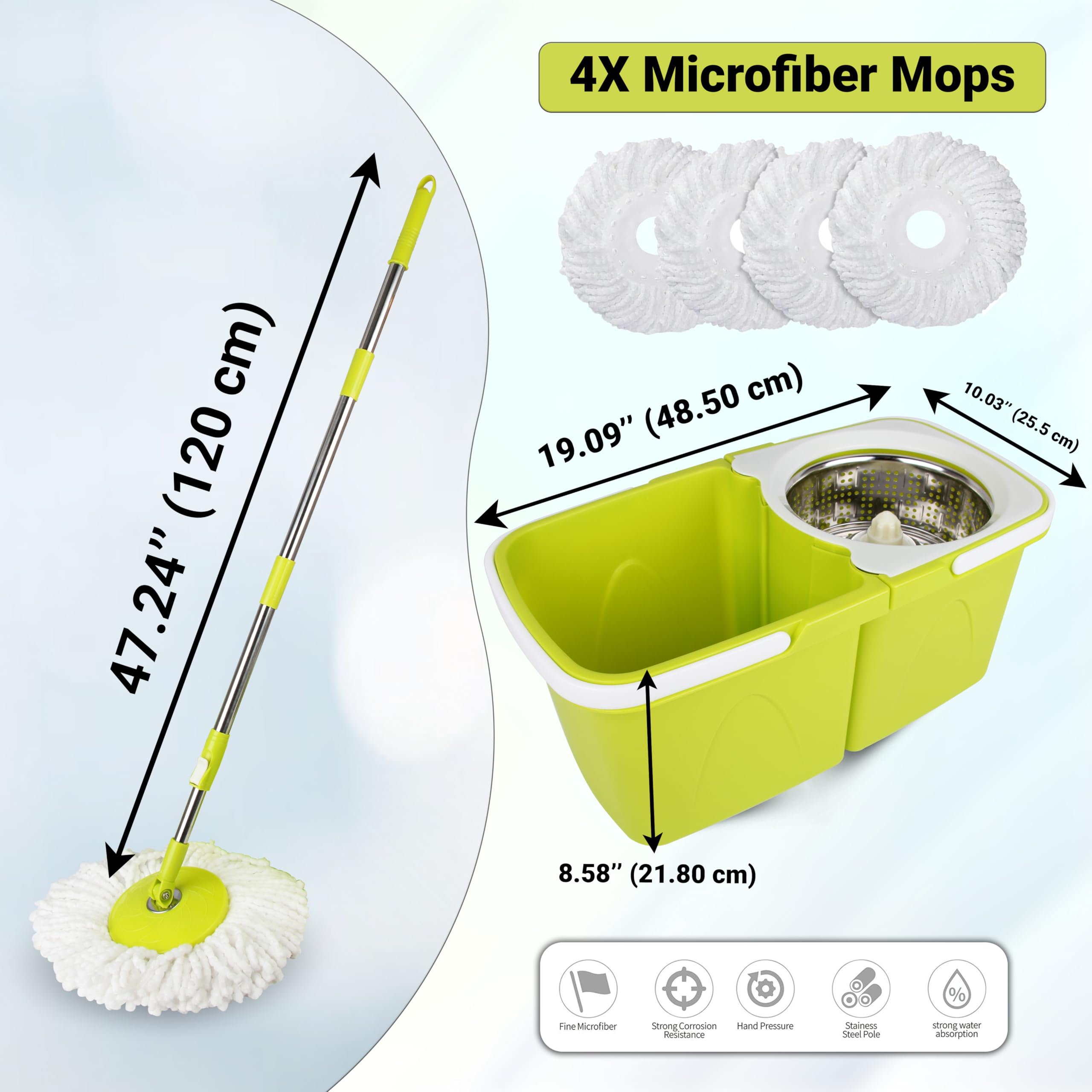 ARSUK Mopp- und Eimer-Sets – 2 Separate stapelbare Eimer mit 2 Mikrofaser-Moppköpfen und 360° drehbarem, höhenverstellbarem Teleskopstiel