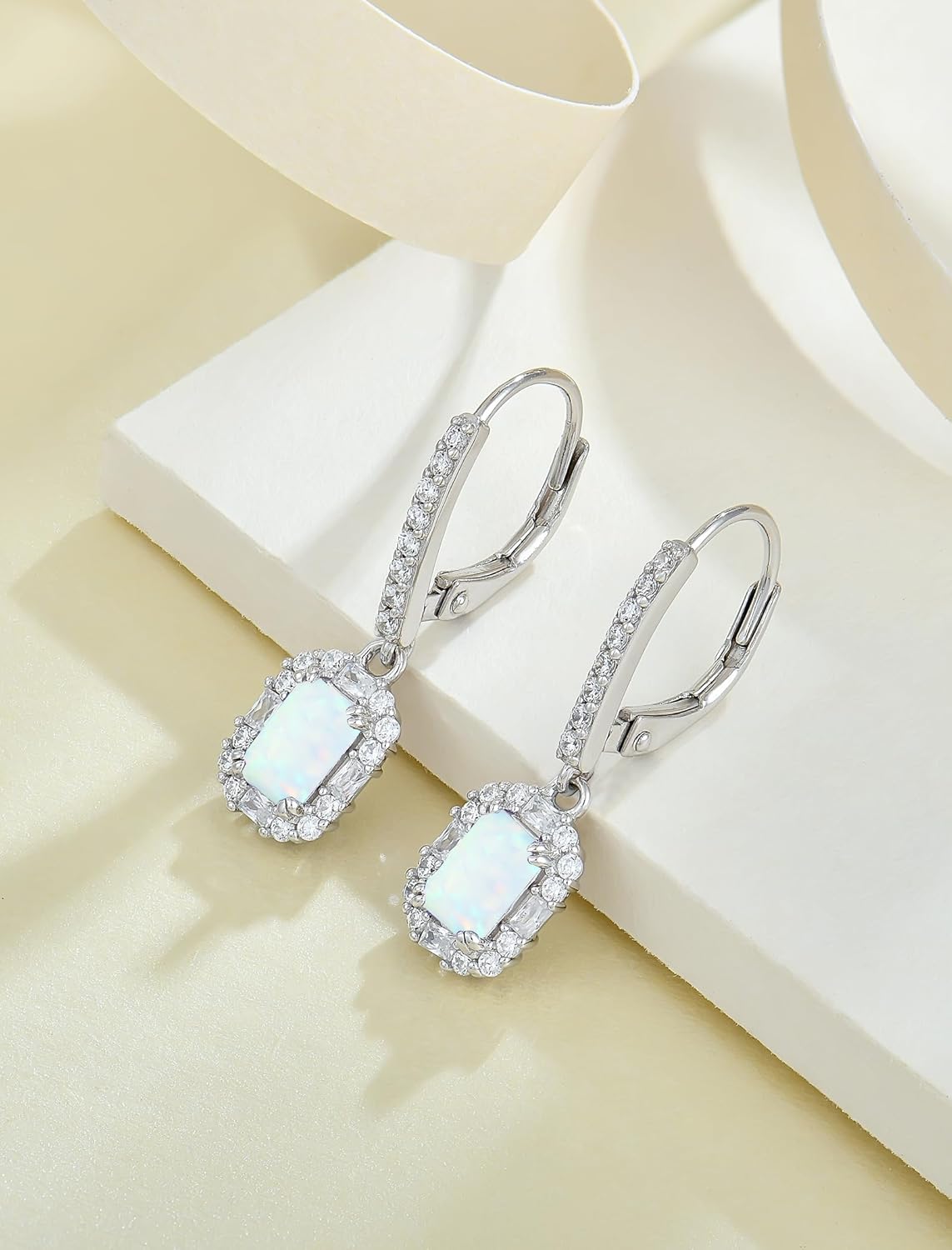 925 Sterling Silver Earrings Square Earrings with Princess Cut Birthstones, Halo Dangle Earrings with Leverback for Women Jewelry Gifts