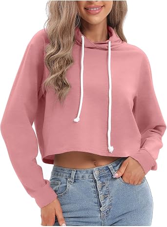 Ceboyel Women Cropped Hoodie Drawstring Pullover Sweatshirt Long Sleeve Workout Tops Trendy Y2k Clothes