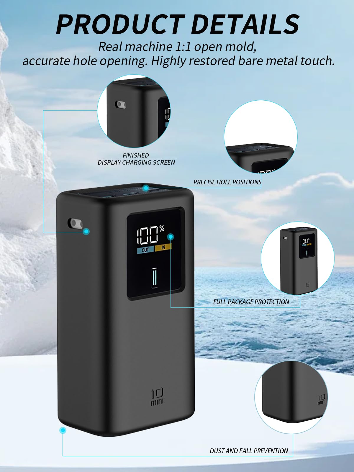 Etui do CUKTECH 10 Mini Power Bank 10000 mAh 55 W, yystao etui ochronne – przyjazne etui silikonowe – nadaje się do wielokrotnego prania, odporne na zarysowania, kapanie, czarne