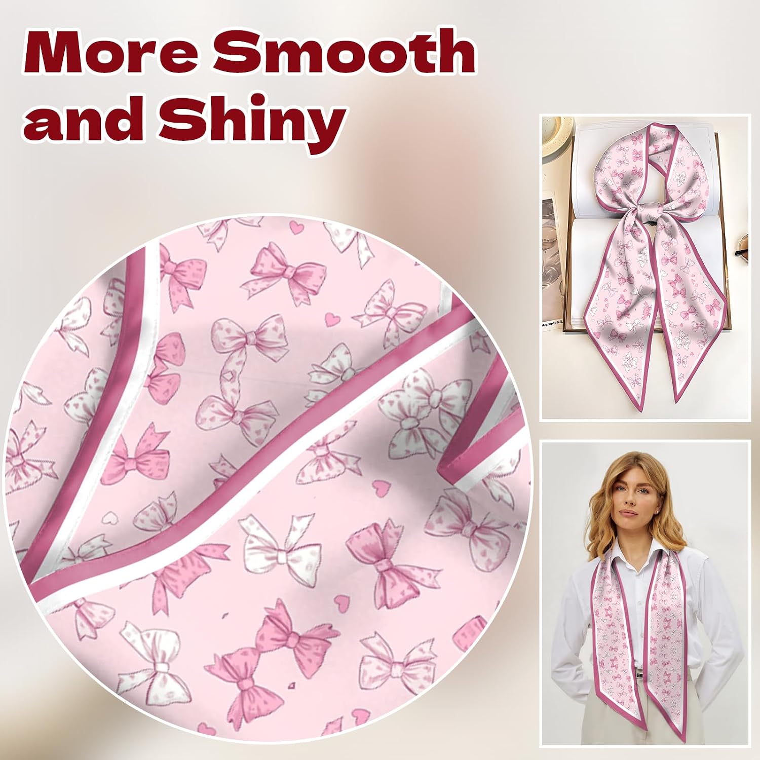 Head Hair Scarf Neck Silk Feeling Scarves Long Thin Satin Fashion Handbag Cute Decoration Women Girls 59 * 6.7'' image 4