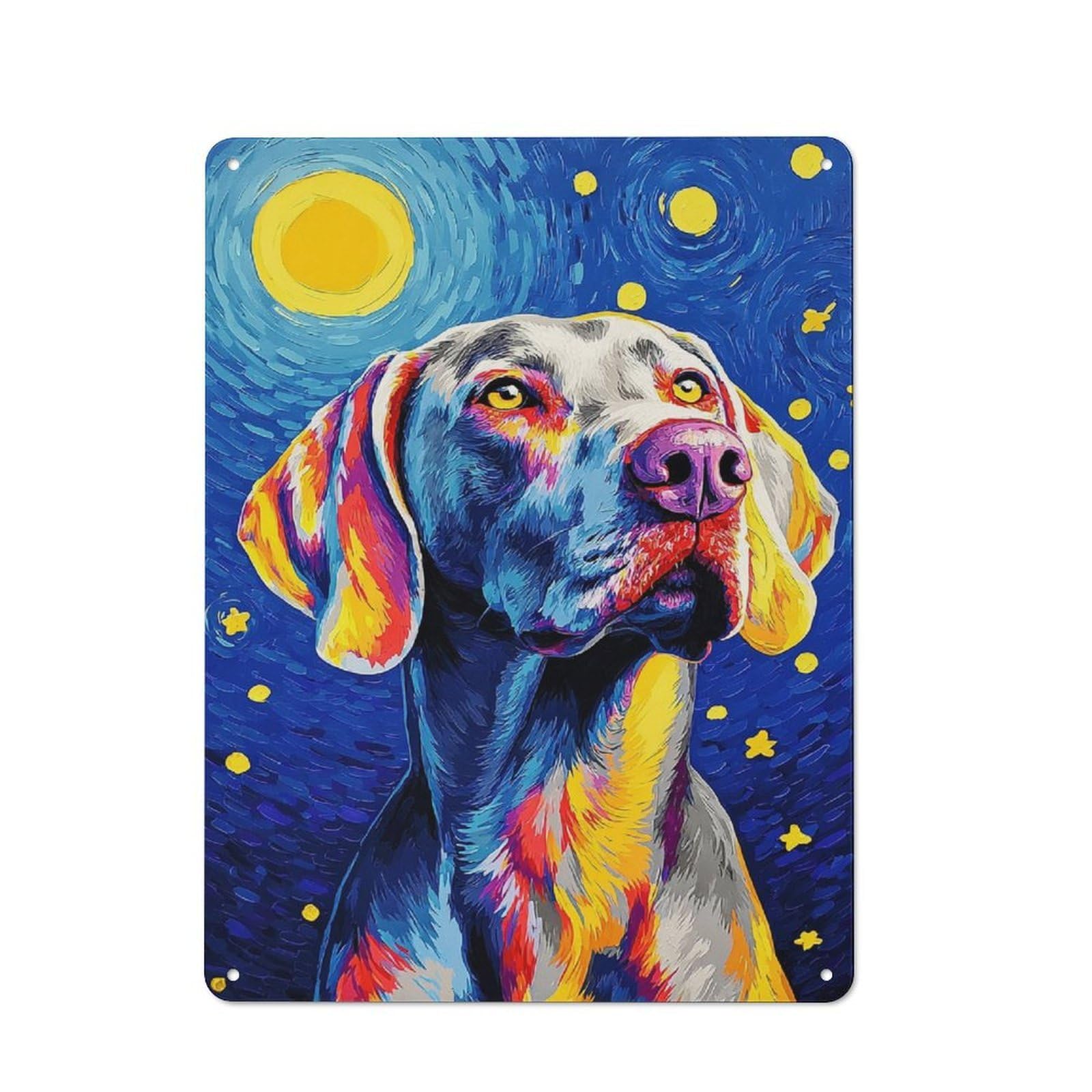 Junmoney Starry Night Dog Portrait -2 Vintage Tin Sign 40X30cm For Lounge Or Reading Corner, For Reading Corner Decorators