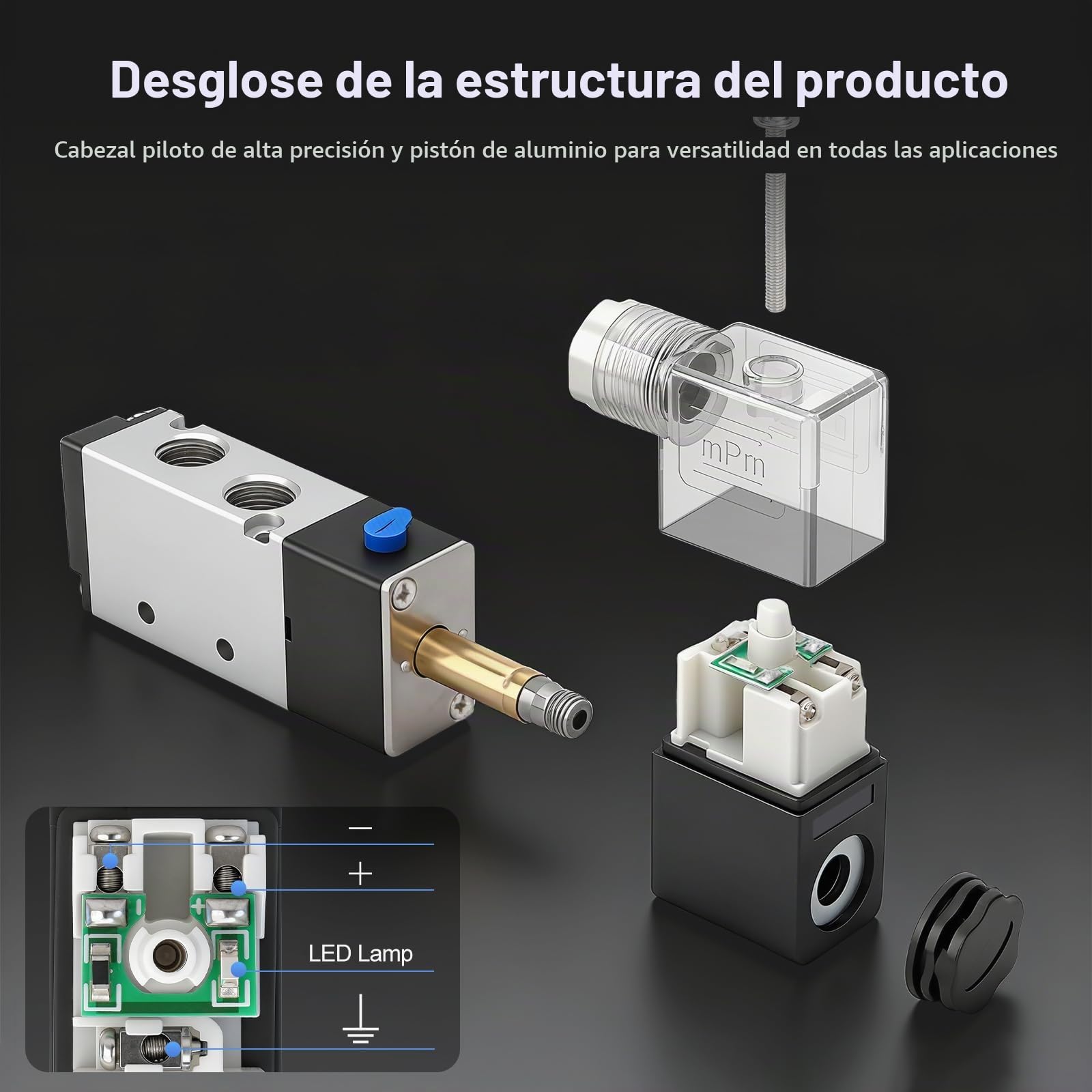 BAOMAIN Bloque de Válvulas Solenoides Neumáticas 4V210-08, 6 Estaciones, 5 Vías 2 Posiciones, 24V DC, Puerto 1/4" PT, Colector de Aire con Silenciadores y Conectores Rápidos, Control Industrial