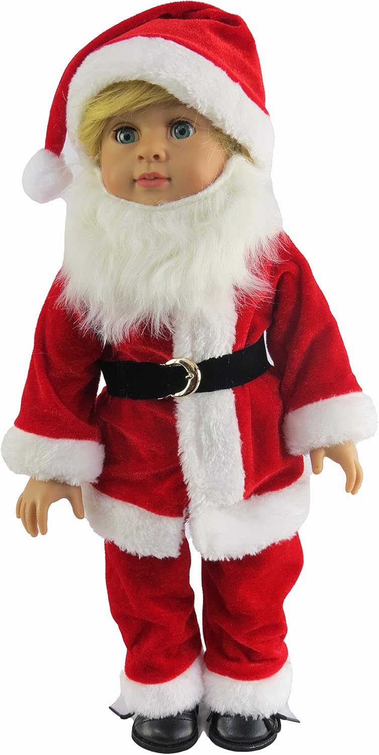 American Fashion World Santa Claus Christmas Outfit for 18-Inch Dolls | Premium Quality & Trendy Design | Dolls Clothes | Outfit Fashions for Dolls for Popular Brands