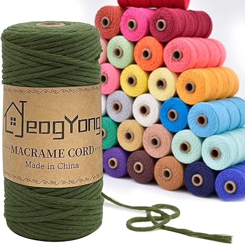 Cordón de macramé de 0.118 in, cuerda de macramé de una hebra de 0.118 in x 109 yardas de grosor, cuerda de algodón colorido para colgar en la