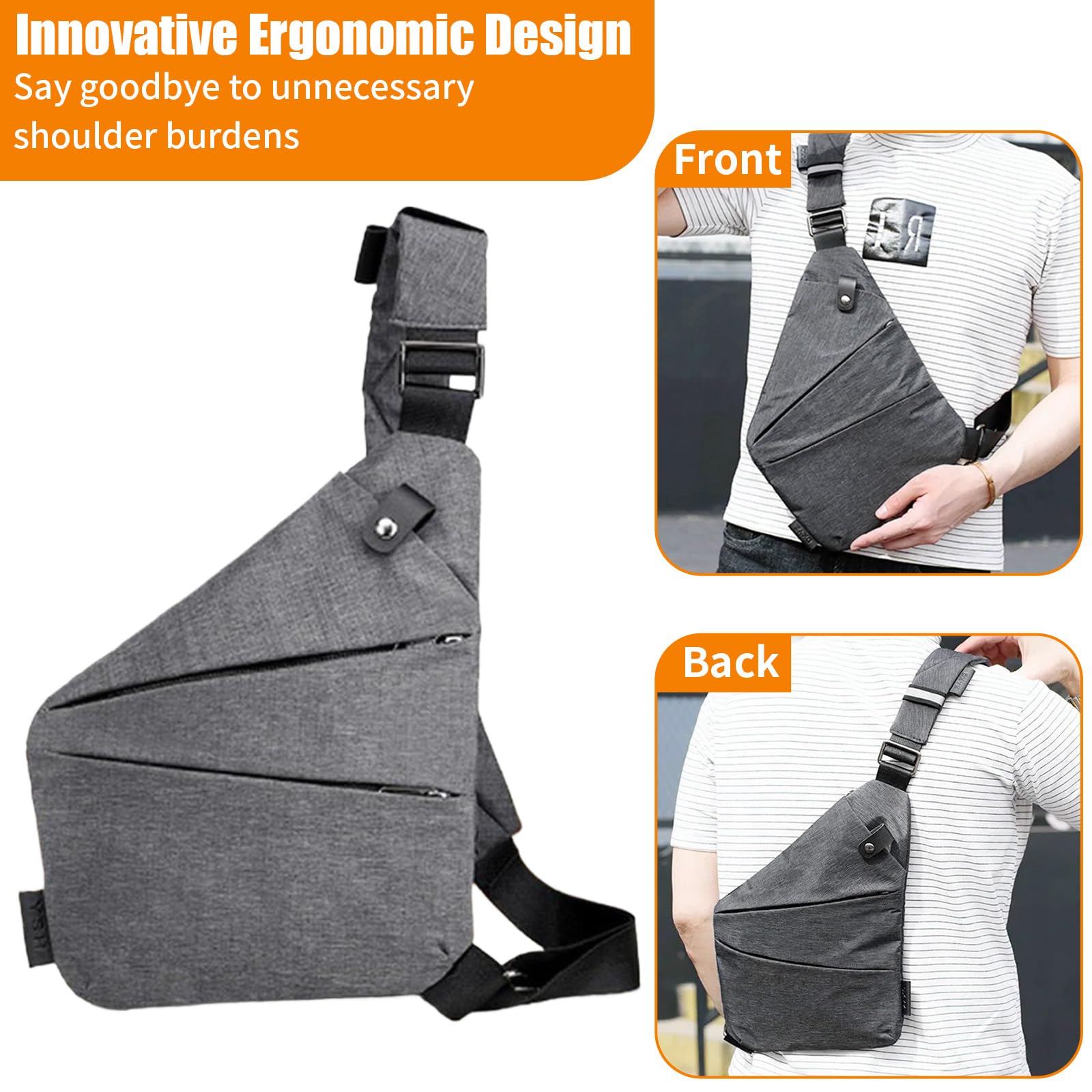 Wodoodporny plecak na klatkę piersiową, antykradzieżowa kieszeń na piersi z regulowanym paskiem 80-110 cm, męska płócienna torba crossbody, plecak na co dzień, plecak na ramię, do podróży