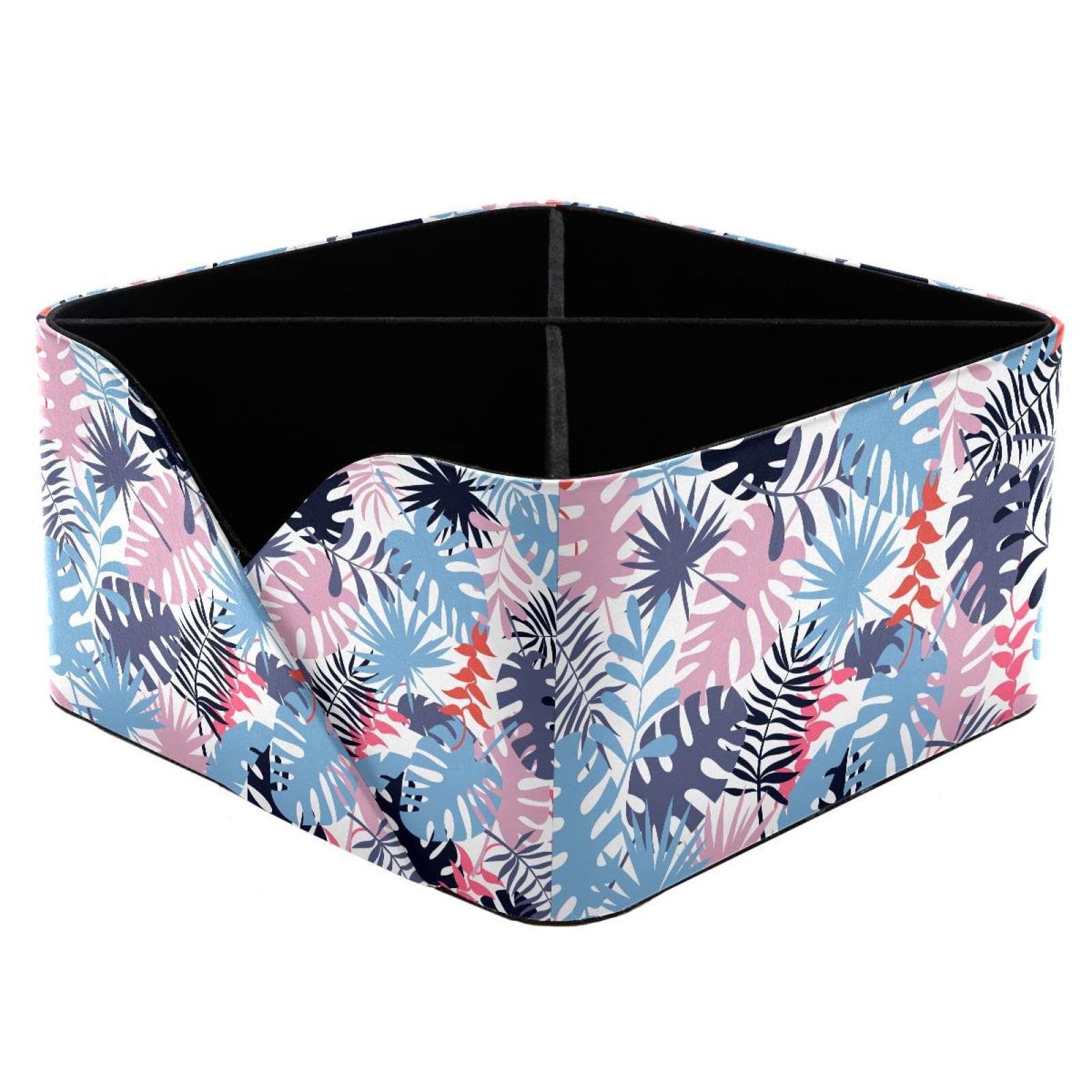 KengjuTesu Tropical Palm Leaves Desktop Organizer Pen Holder, Rectangular Pencil Cup for Office, Study and Makeup Stations