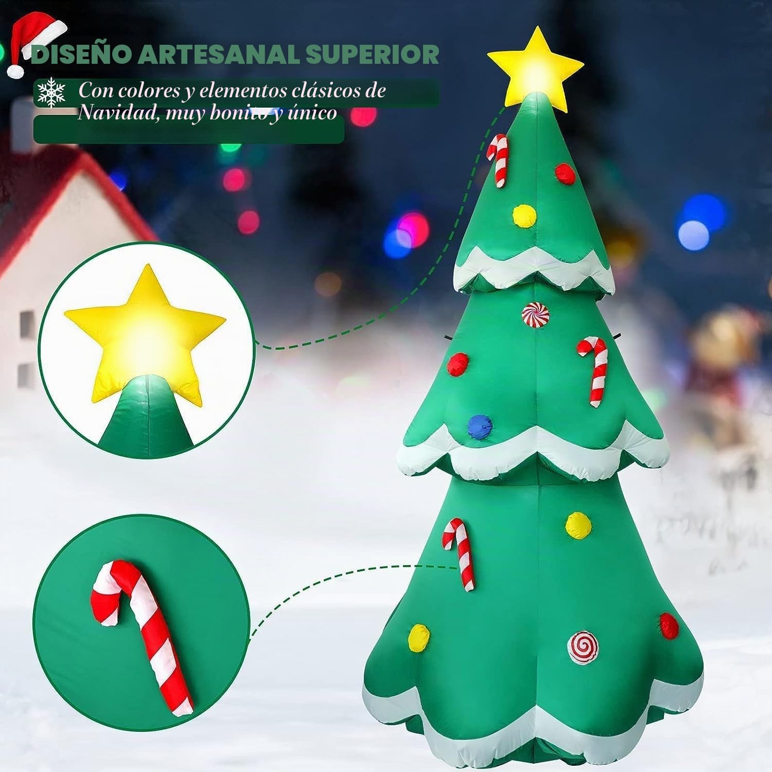 Árbol de Navidad Inflable LED de 213 cm, para Exteriores, IP44, Resistente al Agua, Resistente al desgarro, decoración para Interior y Exterior, Fiesta de Vacaciones, Sorpresa de cumpleaños, césped