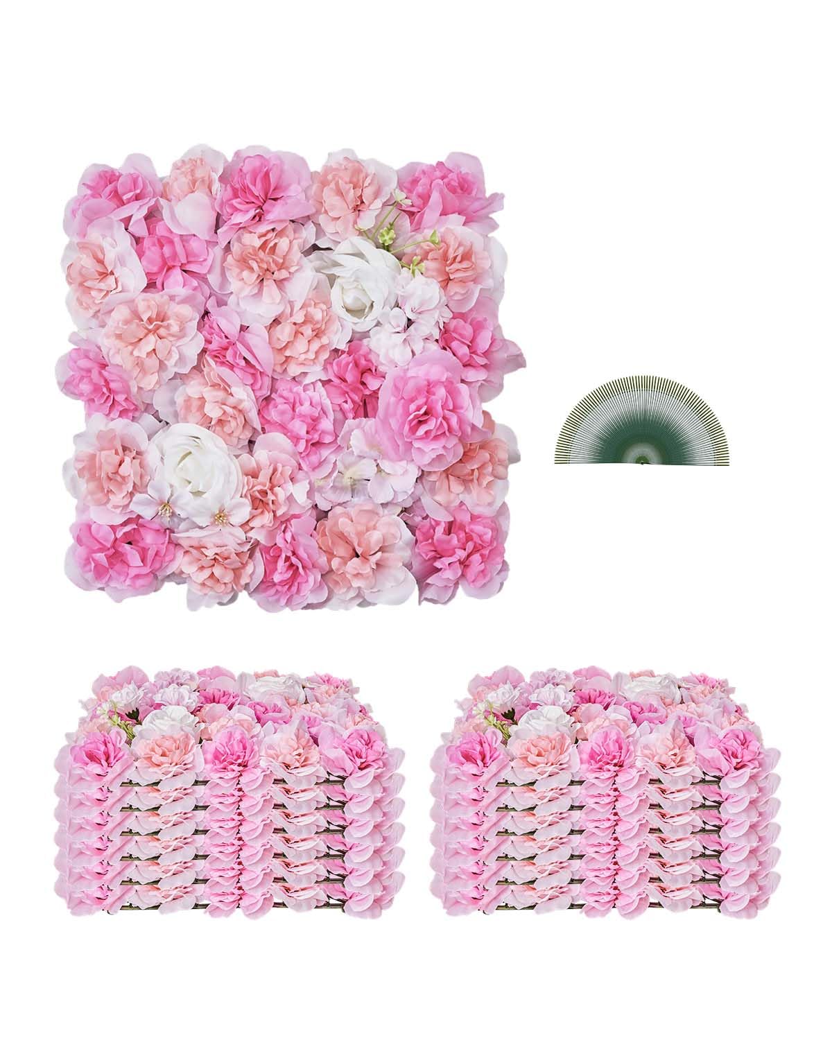 VEVOR 3D Flower Wall Panel, Artificial Floral Wall Background Mesh Backing Mat,Seamless Design&Easy Installation for Wedding Valentines Day Home Baby Party Backdrop Decor,Pink