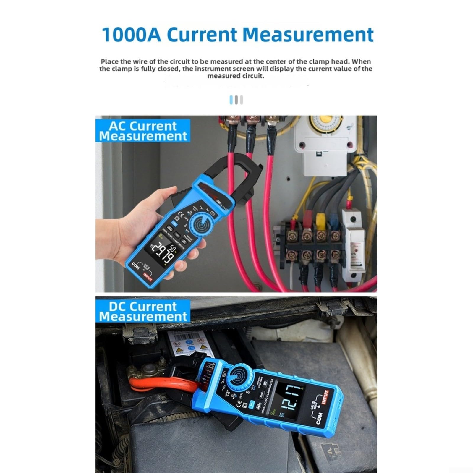 CM88pro Amperometro digitale a pinza con True RMS, 1000 A AC/DC, campo automatico, rilevamento della tensione senza contatto, display LCD, strumento multifunzione per elettricisti, blu e nero